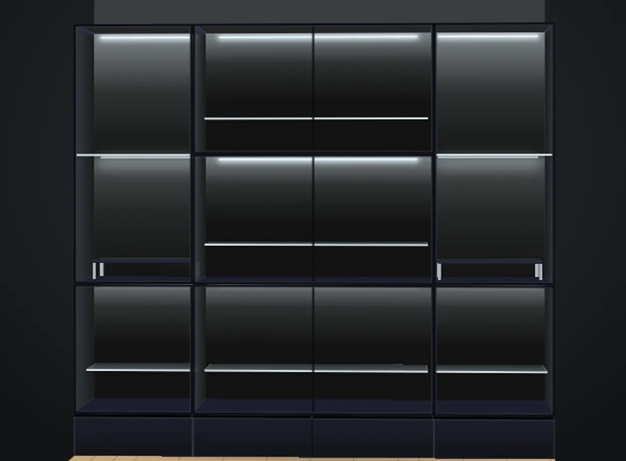 A Moducase display wall in the Display Box Wall Designer's 3D render