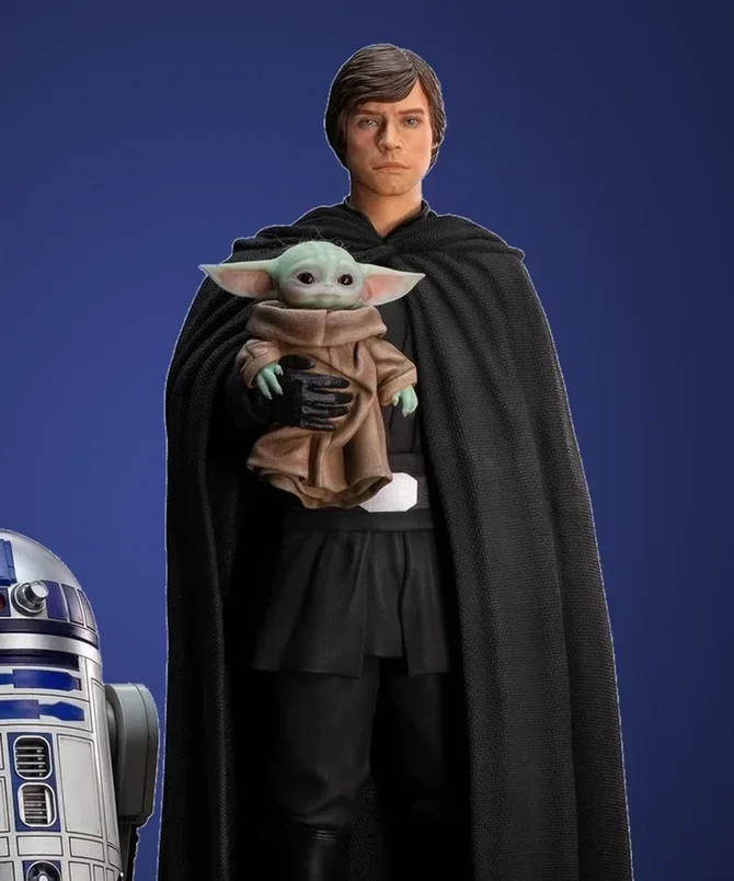 Luke Skywalker, R2-D2 and Grogu