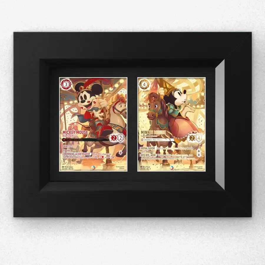 One-Touch Display Frame – 2 Cards – handmade black hardwood frame with mounts cut for magnetic one-touch card holders