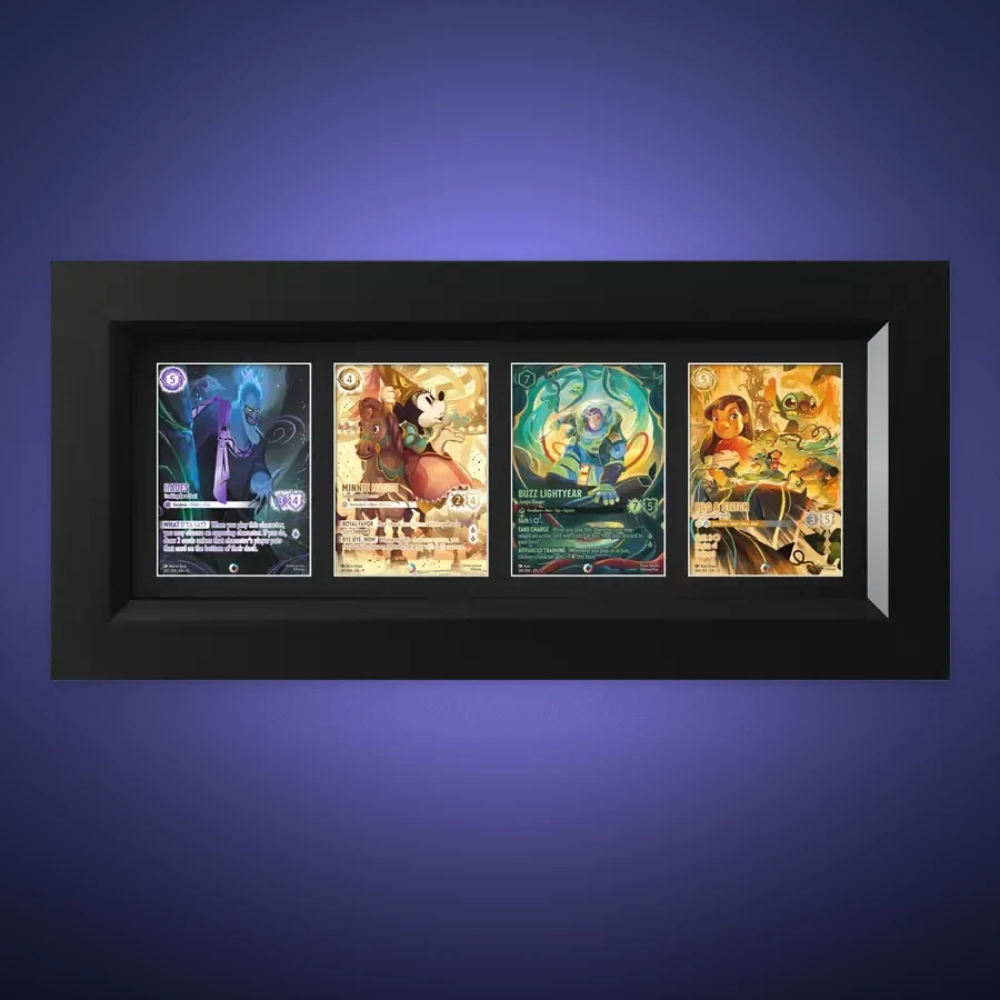 One-Touch Display Frame – 4 Cards – handmade black hardwood frame with mounts cut for magnetic one-touch card holders