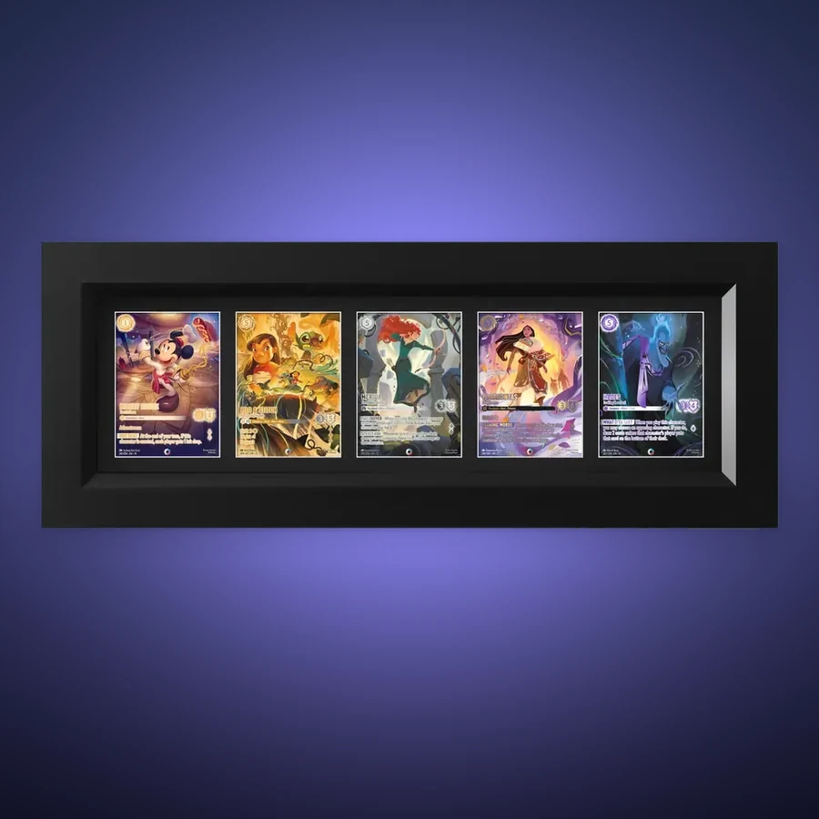 One-Touch Display Frame – 5 Cards – handmade black hardwood frame with mounts cut for magnetic one-touch card holders