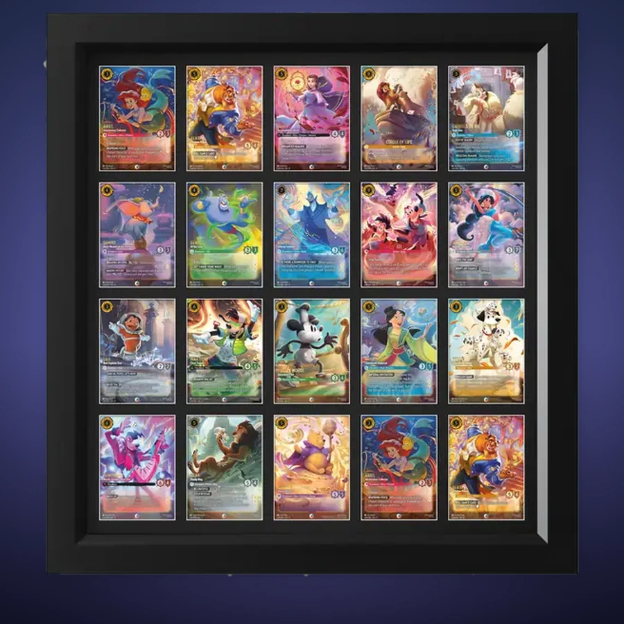 One-Touch Display Frame – 20 Cards (5×4) – handmade black hardwood frame with mounts cut for magnetic one-touch card holders