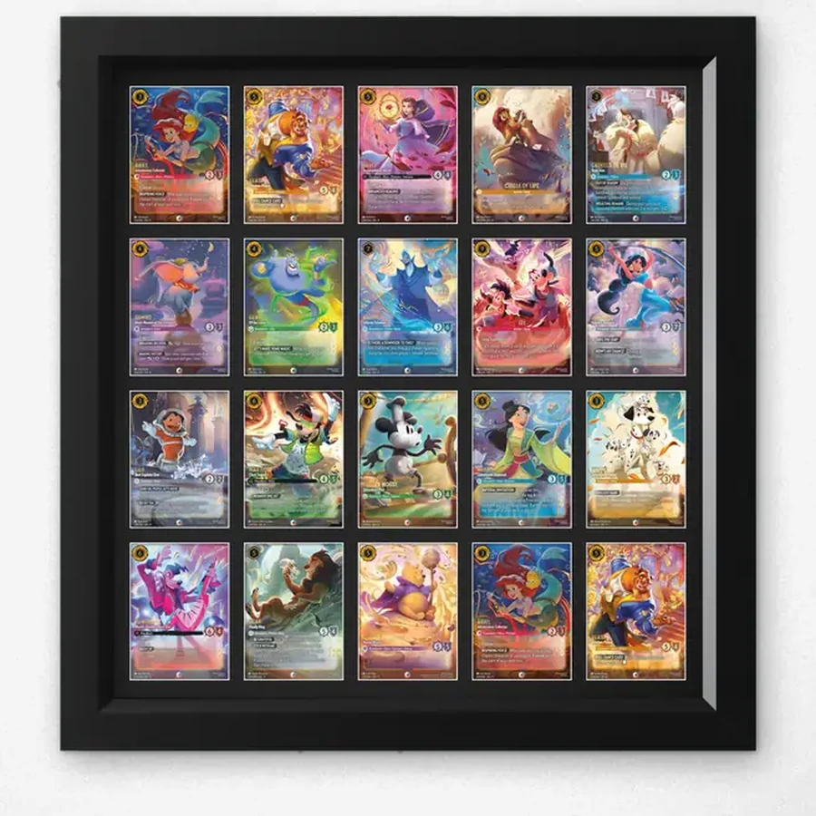 One-Touch Display Frame – 20 Cards (5×4) – handmade black hardwood frame with mounts cut for magnetic one-touch card holders