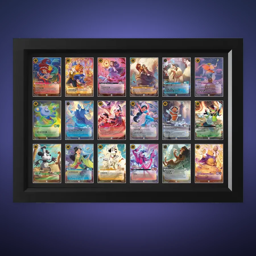 One-Touch Display Frame – 18 Cards (6×3) – handmade black hardwood frame with mounts cut for magnetic one-touch card holders
