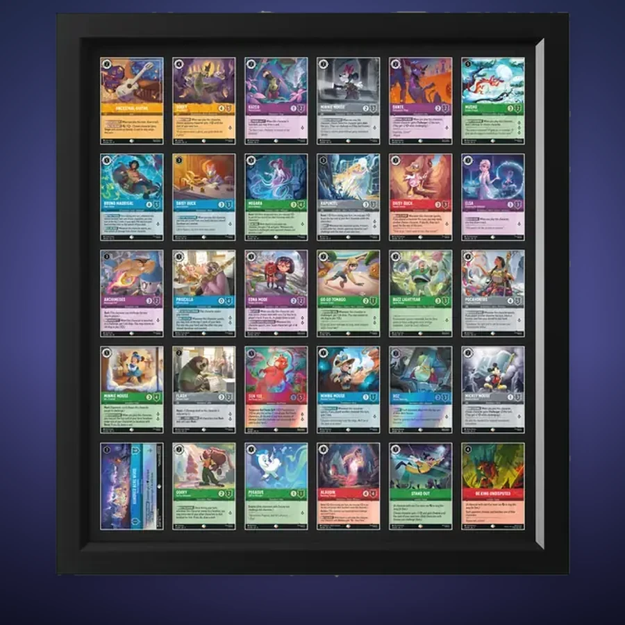 One-Touch Display Frame – 30 Cards (6×5) – handmade black hardwood frame with mounts cut for magnetic one-touch card holders