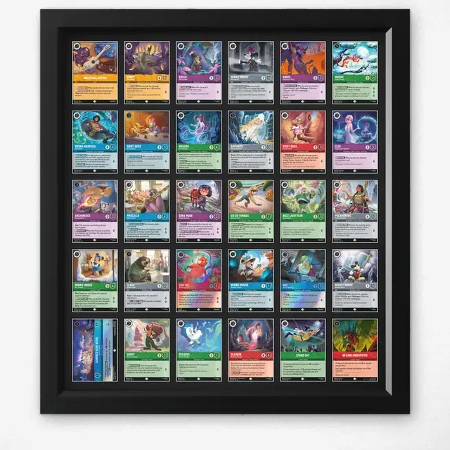 One-Touch Display Frame – 30 Cards (6×5) – handmade black hardwood frame with mounts cut for magnetic one-touch card holders